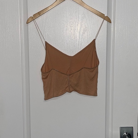 JOAH BROWN Peach Spaghetti Cable Strap Crop Top Ruched Lines Sz Medium / Large - Picture 6 of 11